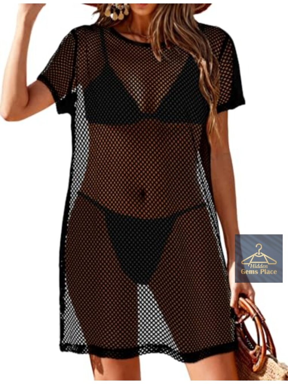 Womens Knit Short Sleeve Swimsuit Cover Up Beach Dress